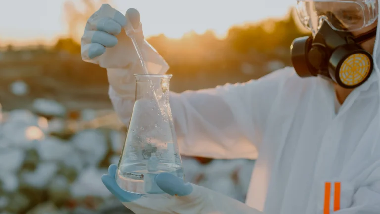 Researcher examining a sample in a laboratory